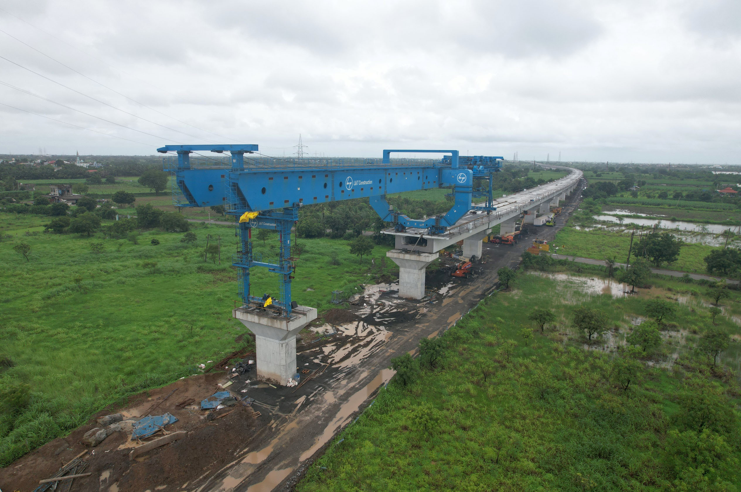 MAHSR Viaduct construction through SBS (Over-slung) method, Valsad District, June 2023